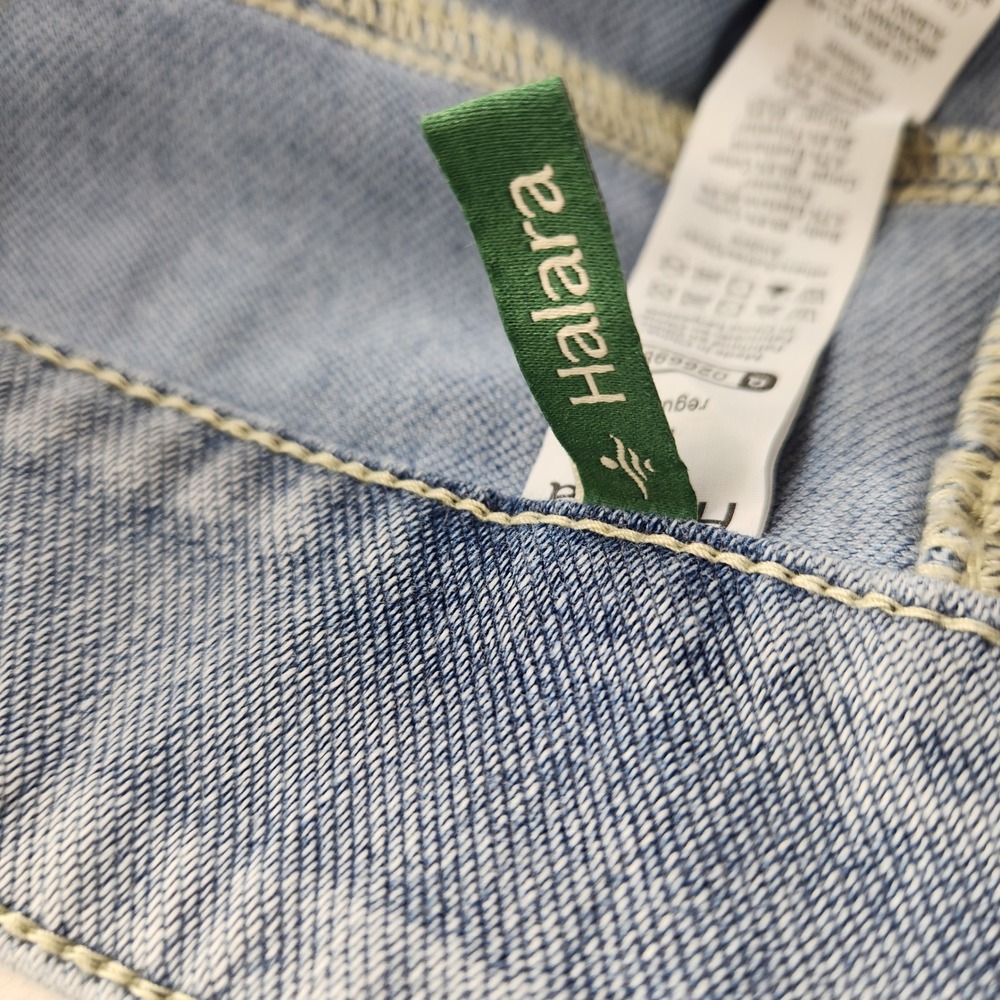 Halara Womens Blue Wide Leg Flare Denim Jeans Large Regular High Rise Stretch - Picture 8 of 12